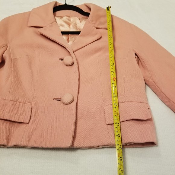 Vintage 50-60's Diagonal Textured Wool Cropped Pink Jacket Worker Union Blazer - Picture 12 of 16